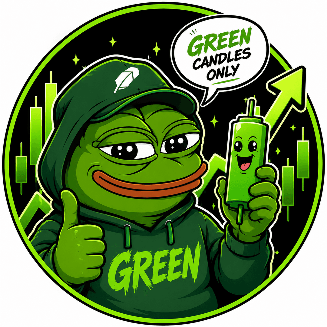 $GREEN mascot holding a green candle bottle
